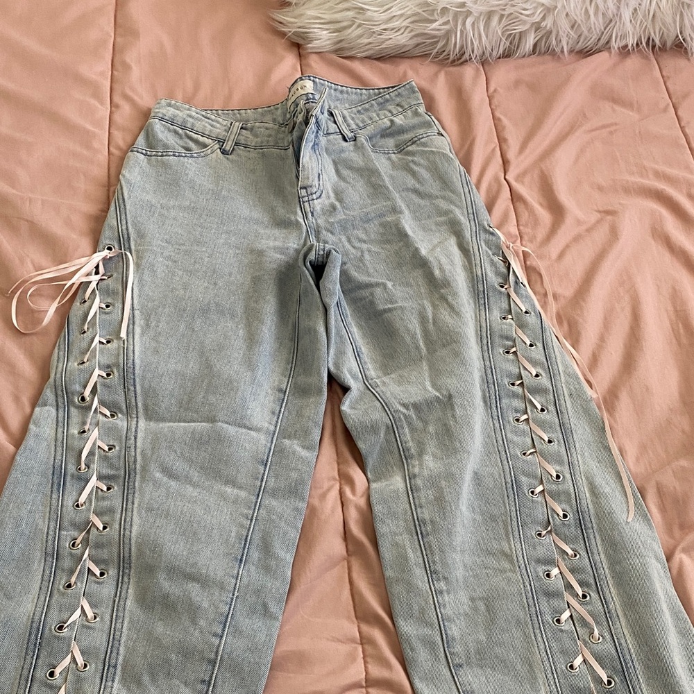 PacSun Light Blue Lace-Up Flare Jeans